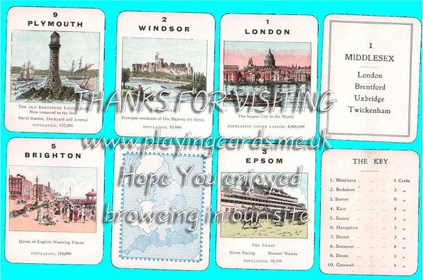 Counties of England by Jaques, series 2 Midland counties, beautiful geographical deck, lovely images-art. 48 cards complete + rules lflt. N-mint + box p. Circa 1920-30's