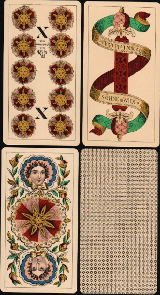 Non-standard playing cards. Imperial Trappola by Piatnik. Italian suit signs, flamboyant courts, elongated cards, complete 36 cards Mint + box vg (dented) reprint