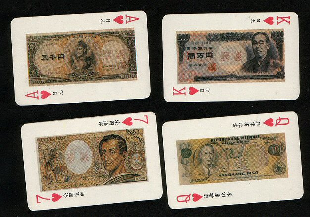Non-standard playing cards. Banknotes of the world dd 52+52+dd.box M. Wai guo huobi